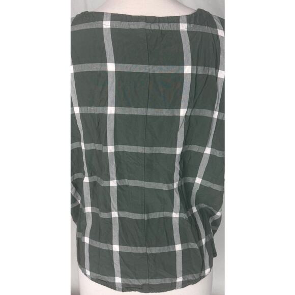 Universal Thread Green Windowpane Print Large Button Front Short Sleeve Top - Picture 6 of 9